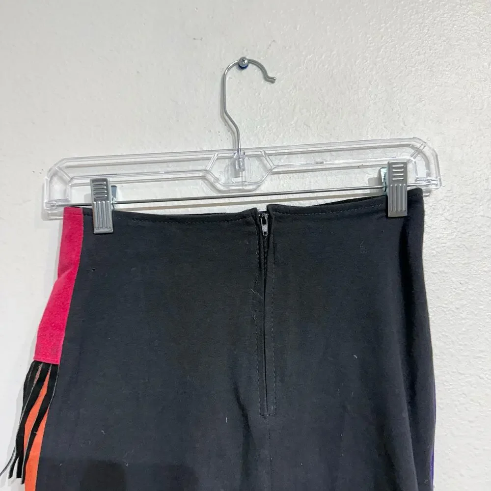Vintage Colorblock Fringe Leather Mini Skirt Sz S
